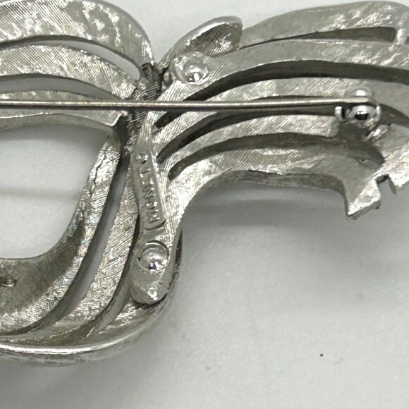 Vintage Monet Silver-Tone Brooch With Etched Textured Finish & Abstract Ribbon - Picture 11 of 13